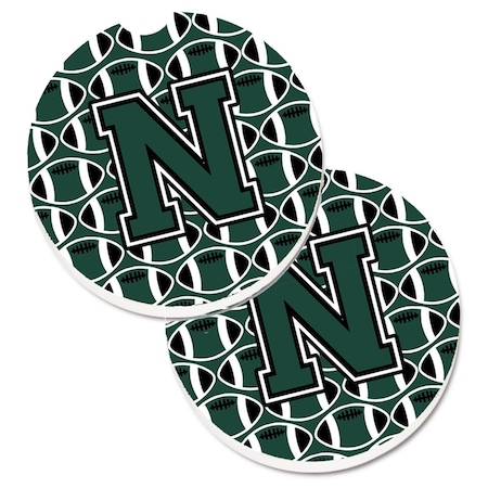 Carolines Treasures Letter N Football Green and White Set of 2 Cup Holder Car Coaster CJ1071-NCARC